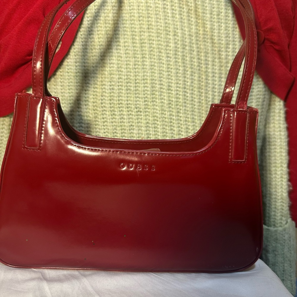 GUESS Red Patent Shoulder Bag Y2K Mini Hobo Purse Good Cond Strap Wear